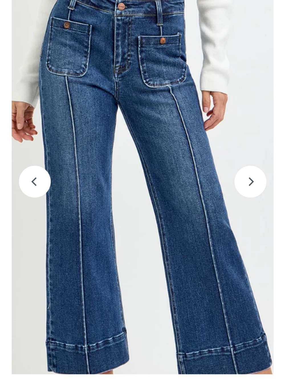 Risen High Rise Sailor Pocket Front-Seam Flare Jeans in Deep Blue
